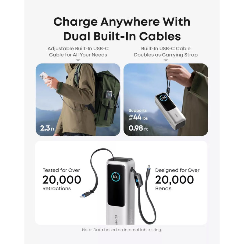 Power Bank Anker 25000 mAh. Porturi iesire USB A: 1, Numar porturi USB tip C: 1. Putere totala iesire: 165 W, 5 A, argintiu "A1695H41" - 0194644286217