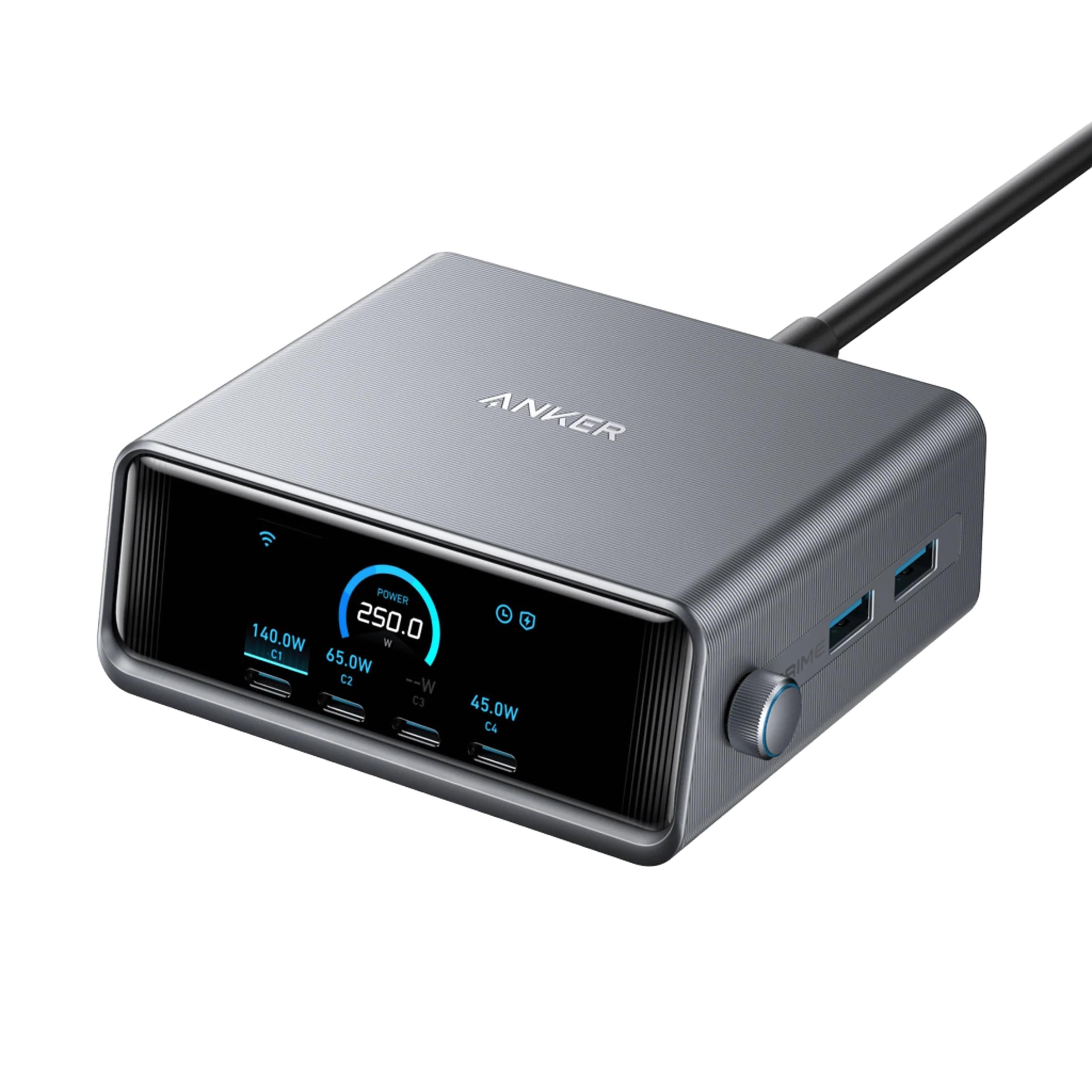 Alimentator retea Anker, Prime, 250W, PowerIQ 4.0, 4 x USB-C, 2 x USB-A, afisaj LCD 2.26 inch, argintiu, "A2345341" - 194644040437