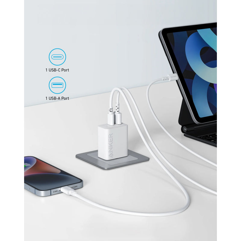 INCARCATOR retea Anker "312" 20W, PowerIQ, 1 x USB Type-C, 1 x USB, alb, "A2348G21" - 0194644139735
