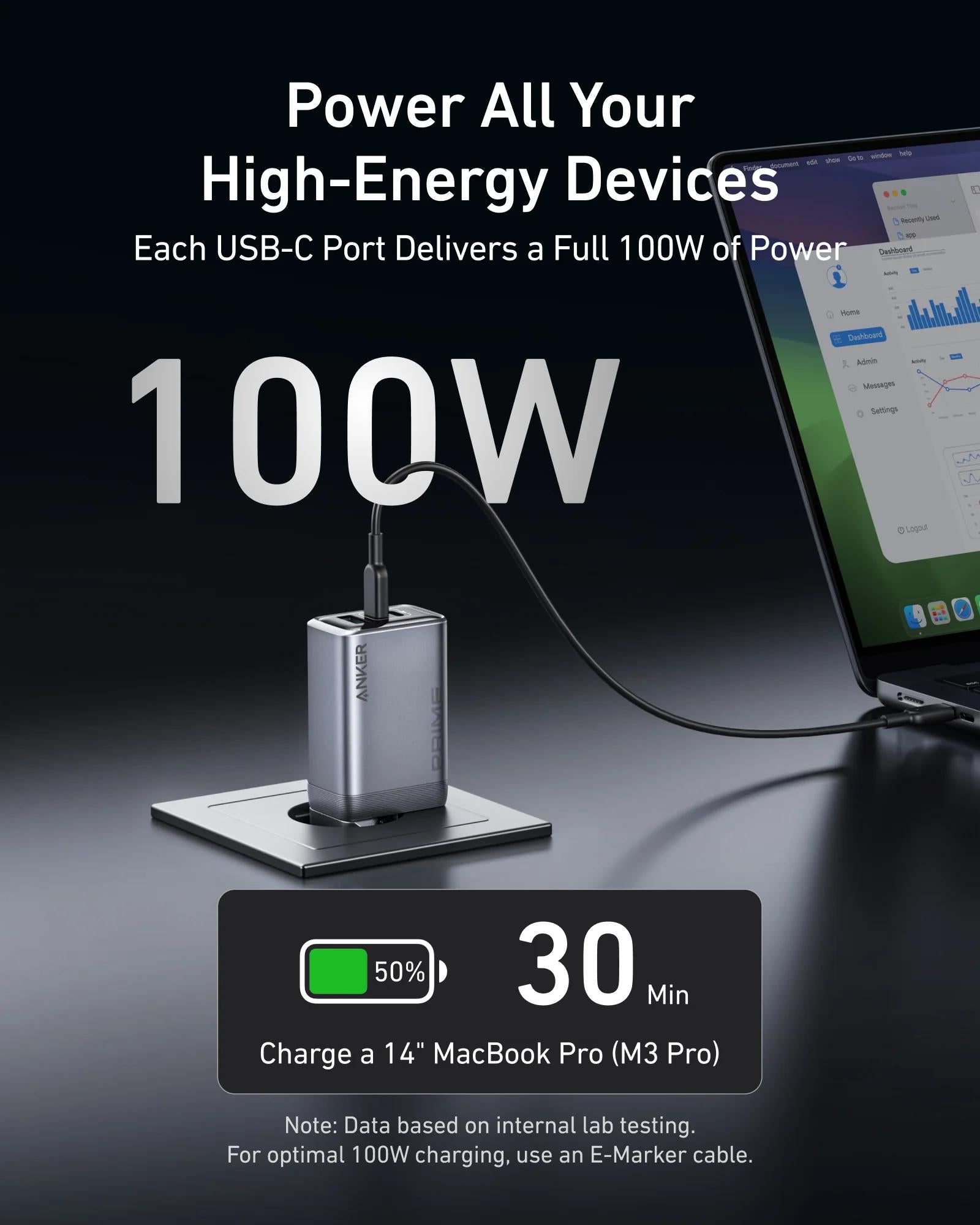 Alimentator retea Anker, Prime GaN, 100W, power delivery, power IQ, 2 x USB-C, 1 x USB-A, gri, "A2688341" - 0194644199746