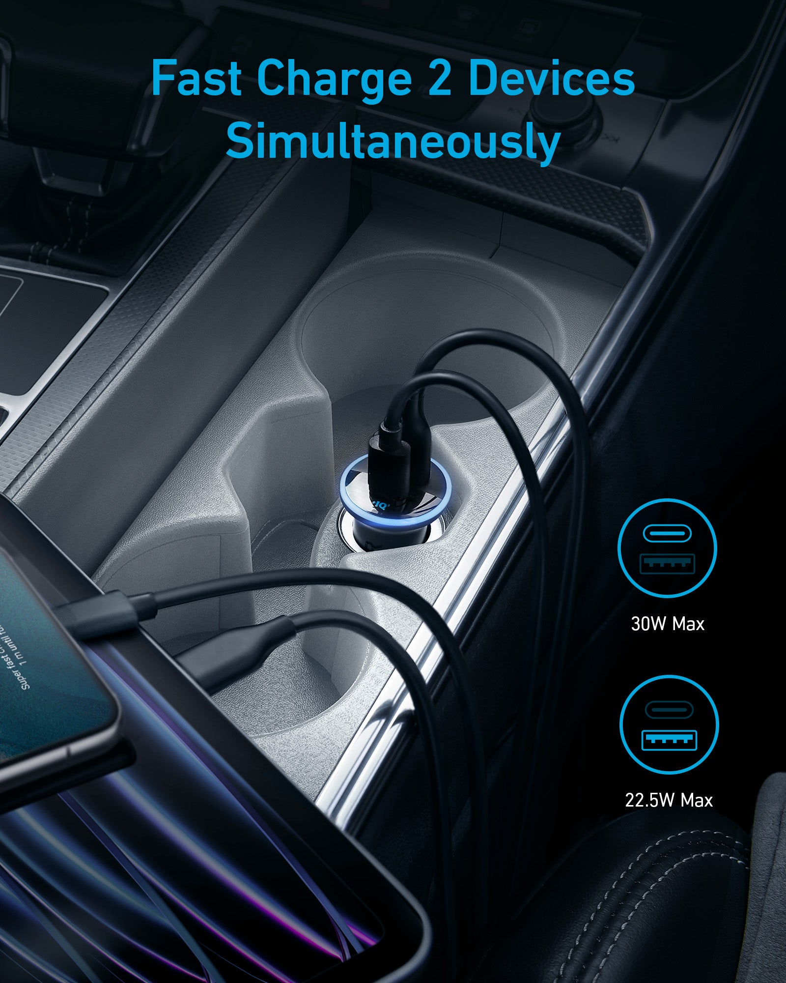 INCARCATOR auto Anker "325" 53W, PowerIQ, 1 x USB Type-C, 1 x USB, negru, "A2735G11" - 0194644139001