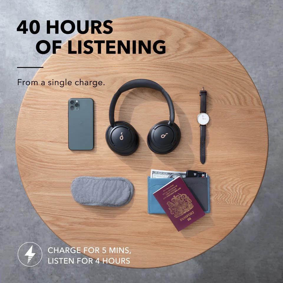 Casti Over-ear Anker "Soundcore Q30", tip over-ear, utilizare multimedia, Bluetooth si fir, durata baterie pana la 80 ore, pliabile, 2 x mic, ANC, negru, "A3028313" - 0194644062132