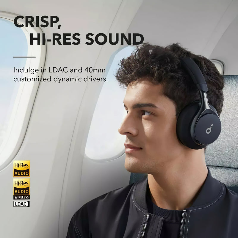 Casti Anker "Soundcore Space One", Over-Ear, utilizare multimedia, Bluetooth 5.3, wireless, durata baterie pana la 55 ore, Noise cancelling, ANC, 3 x mic, negru, "A3035G11" - 0194644138646