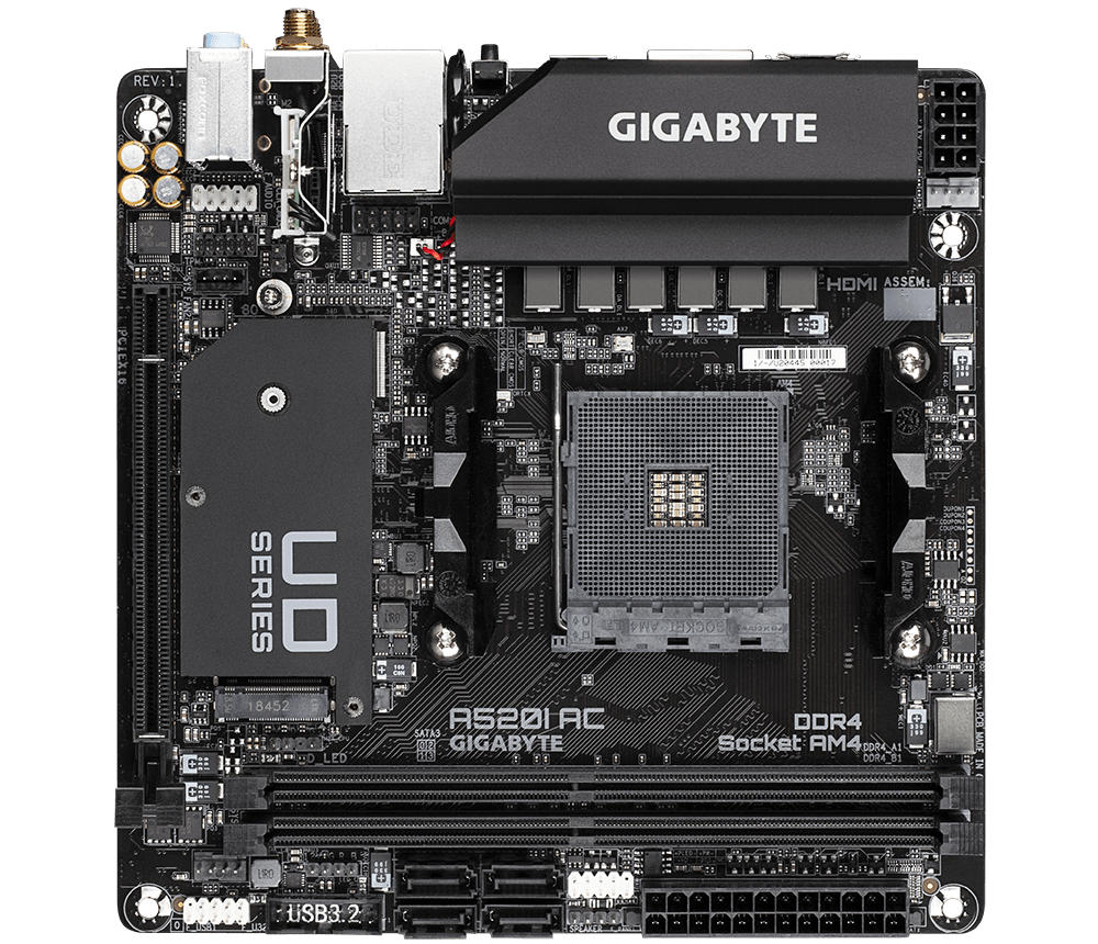 PLACA de BAZA Gigabyte "A520I AC", skt AM4, mini ITX, AMD A520, 2 x DDR4, max. 64 GB, 4 x SATA, 1 x M.2, 7.1, "A520I AC"