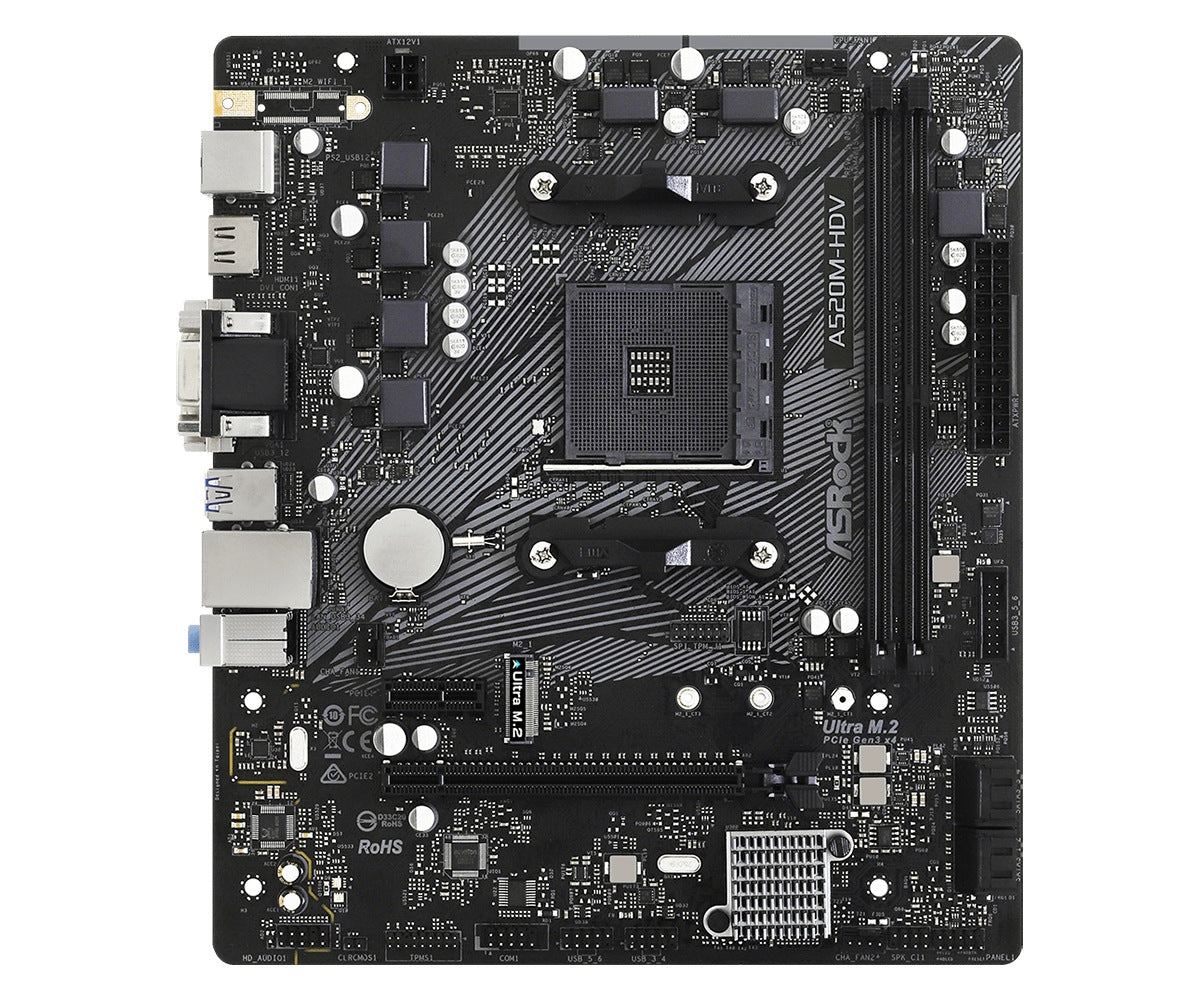 PLACA de BAZA Asrock "A520M-HDV", skt AM4, mATX, AMD A520, 2 x DDR4, max. 64 GB, 4 x SATA, 1 x M.2, 7.1, "A520M-HDV"