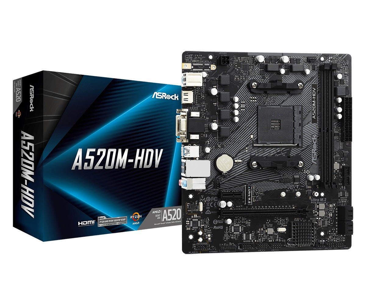 PLACA de BAZA Asrock "A520M-HDV", skt AM4, mATX, AMD A520, 2 x DDR4, max. 64 GB, 4 x SATA, 1 x M.2, 7.1, "A520M-HDV"