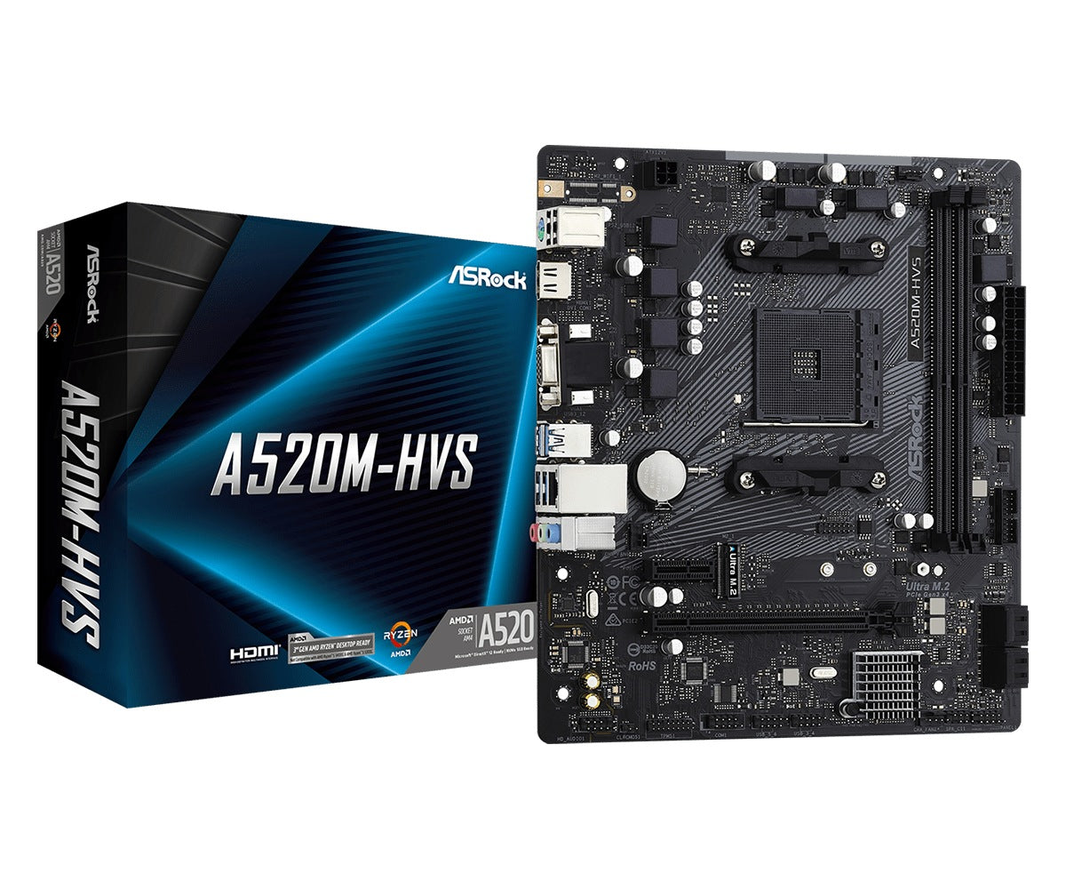 PLACA de BAZA Asrock "A520M-HVS", skt AM4, mATX, AMD A520, 2 x DDR4, max. 64 GB, 4 x SATA, 1 x M.2, 7.1, "A520M-HVS"