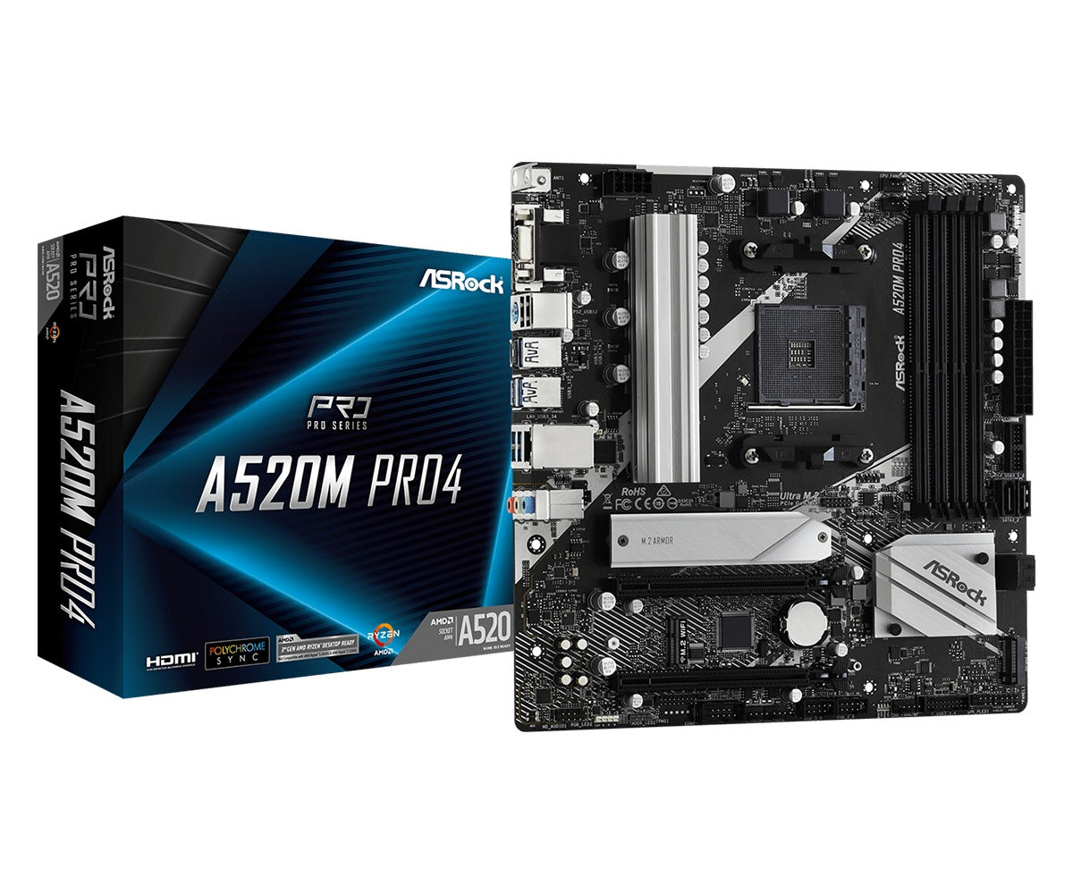 PLACA de BAZA Asrock "A520M PRO4", skt AM4, mATX, AMD A520, 4 x DDR4, max. 128 GB, 4 x SATA, 2 x M.2, 7.1, "A520M PRO4"