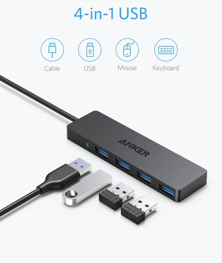 HUB USB Anker 4-in-1, porturi: 4 x USB 3.2 gen 1, conectare prin USB 3.2 (T), rata transfer 5 Gbps, ABS, negru, "A7516016" - 0194644157128