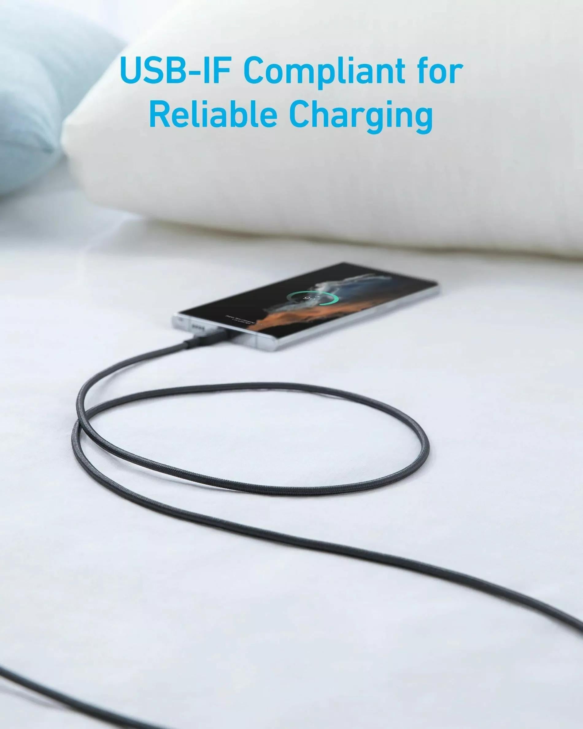 Cablu alimentare si date Anker, USB-A (T) la USB Type-C (T), 1.8m rata transfer 480 Mbps, invelis nylon, braided, negru, "A81H6G11" - 0194644108724