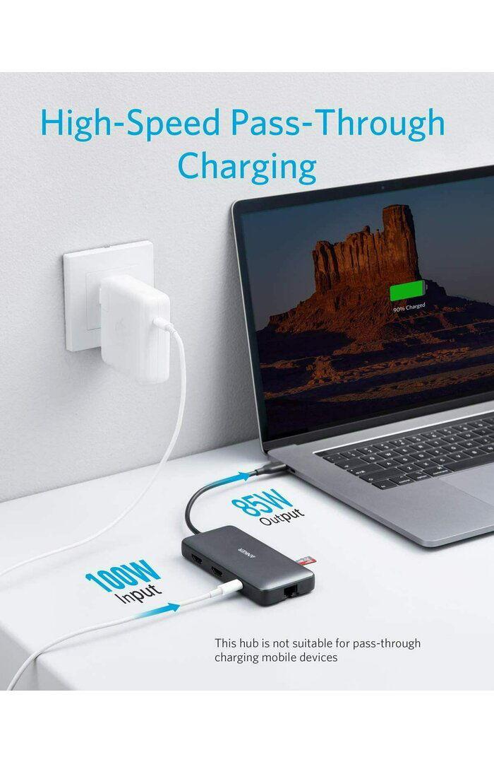 DOCKING Station Anker 8-in-1,porturi: 2xHDMI(M),2xUSB 3.2 gen1 (M), RJ-45,PD 100W,SD/microSD,conectare prin USB-C (T),rata transfer 5 Gbps,ABS, gri "A83800A1" - 0194644138974