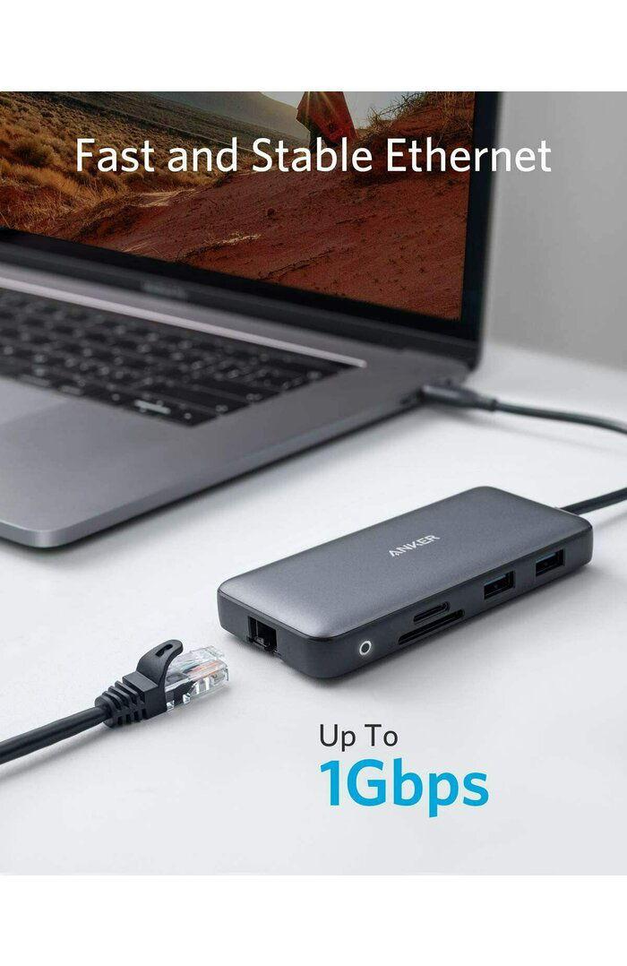 DOCKING Station Anker 8-in-1,porturi: 2xHDMI(M),2xUSB 3.2 gen1 (M), RJ-45,PD 100W,SD/microSD,conectare prin USB-C (T),rata transfer 5 Gbps,ABS, gri "A83800A1" - 0194644138974