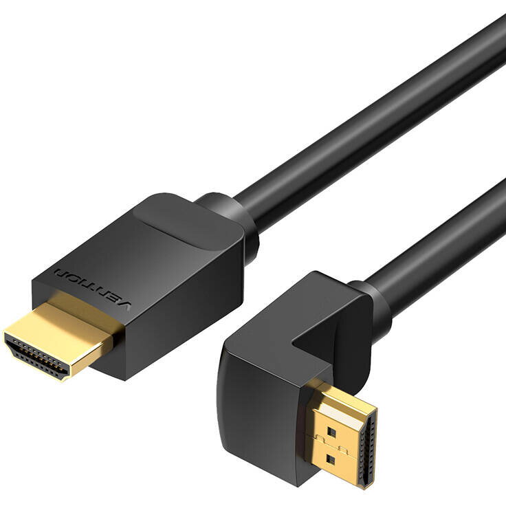 Cablu video Vention, HDMI(T) la HDMI(T), 2m, rezolutie maxima 4K la 60Hz, conectori auriti, cupru, unghi 270 grade, negru, "AAQBH" - 6922794745360