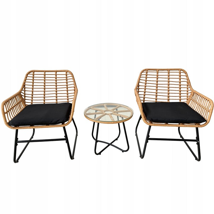 Set mobilier gradina din ratan, 2 scaune cu perne, 1 masa rotunda, maro
