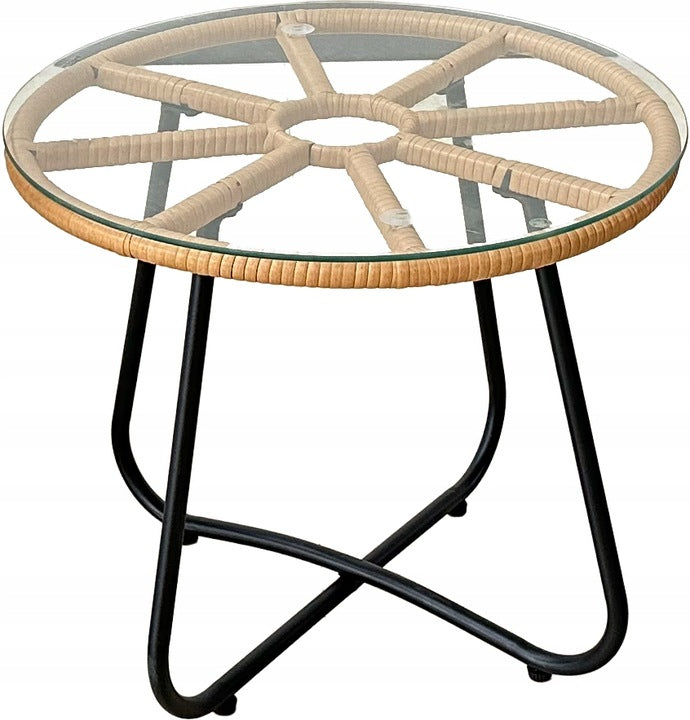 Set mobilier gradina din ratan, 2 scaune cu perne, 1 masa rotunda, maro