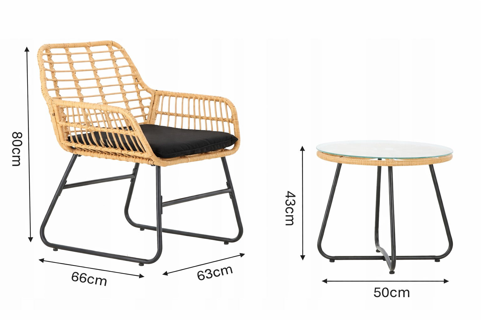 Set mobilier gradina din ratan, 2 scaune cu perne, 1 masa rotunda, maro