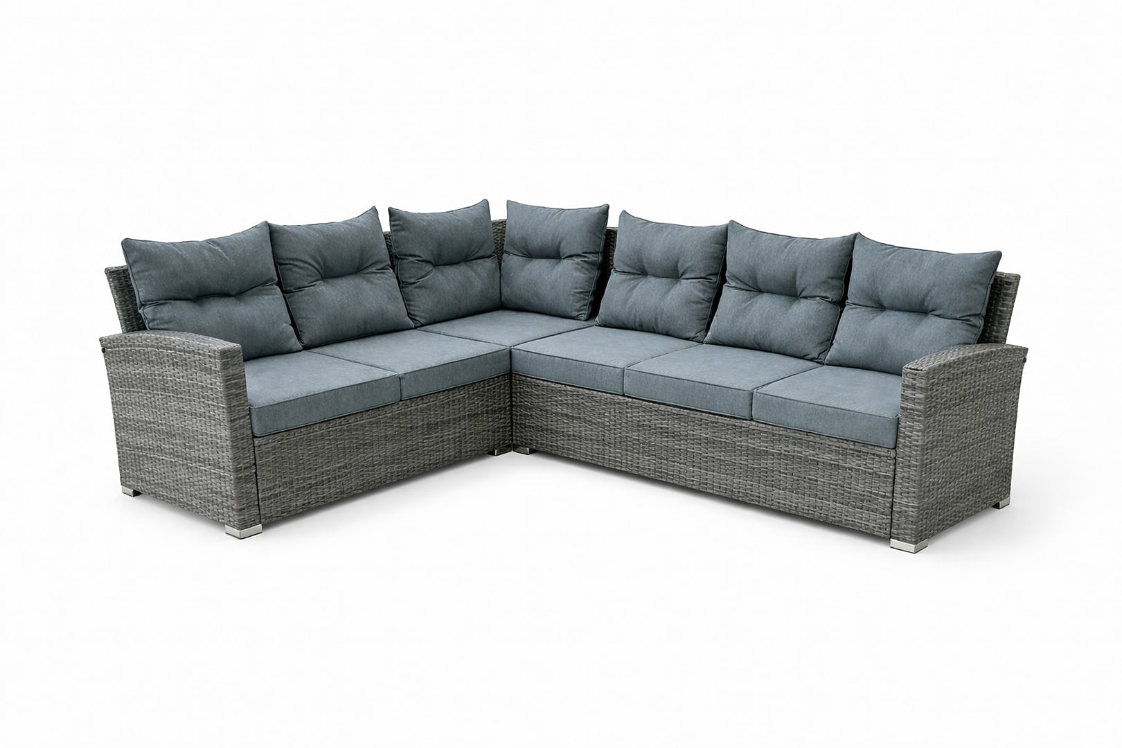 Set mobilier gradina coltar 4 piese, canapea, masa si 2 tabureti, ratan PE, 182x68x68 cm, gri