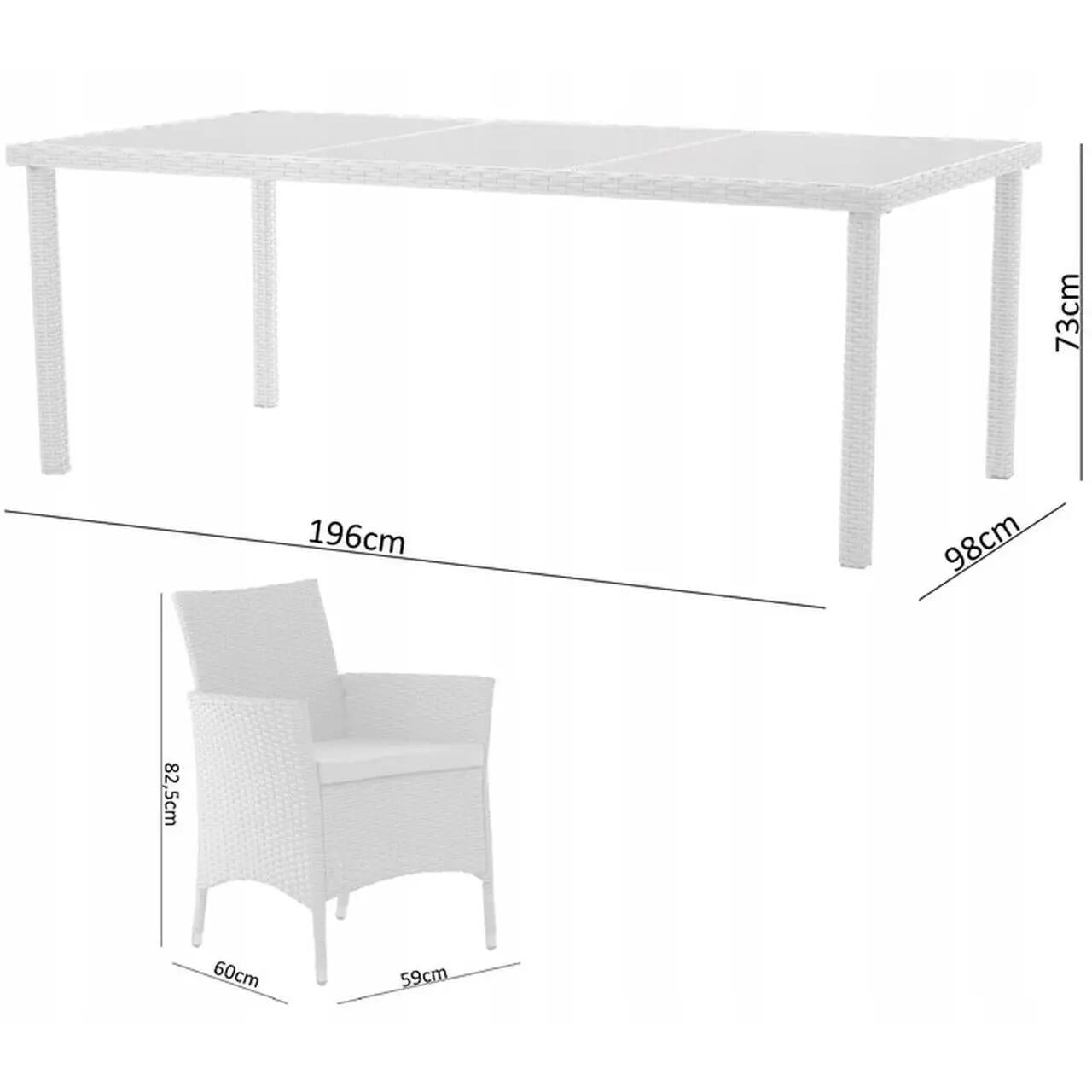 Set mobilier gradina 8 scaune si masa 196x98x73 cm, ratan si cadru otel zincat, blat masa sticla securizata, maro