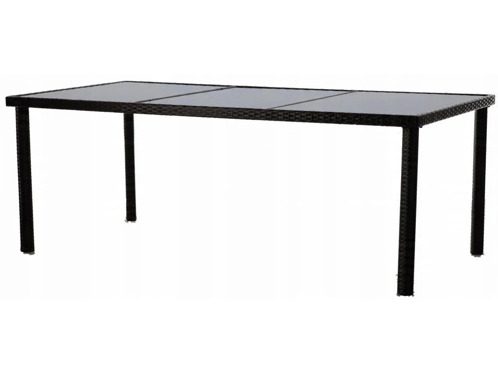 Set mobilier gradina 8 scaune si masa 196x98x73 cm, ratan si cadru otel zincat, blat masa sticla securizata, maro