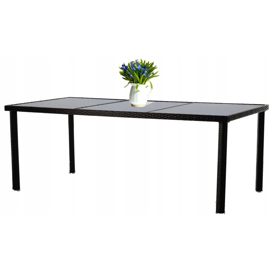 Set mobilier gradina 8 scaune si masa 196x98x73 cm, ratan si cadru otel zincat, blat masa sticla securizata, maro