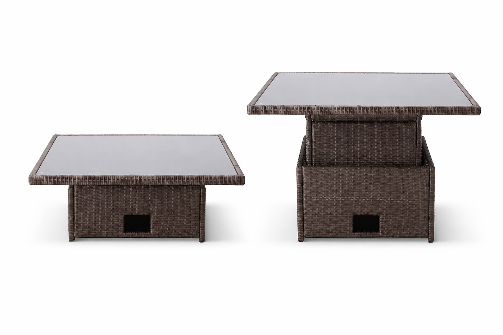 Set mobilier gradina coltar 5 piese, canapea colt, 2 tabureti si masa reglabila pe inaltime, ratan PE, 179x69x73 cm, maro si crem