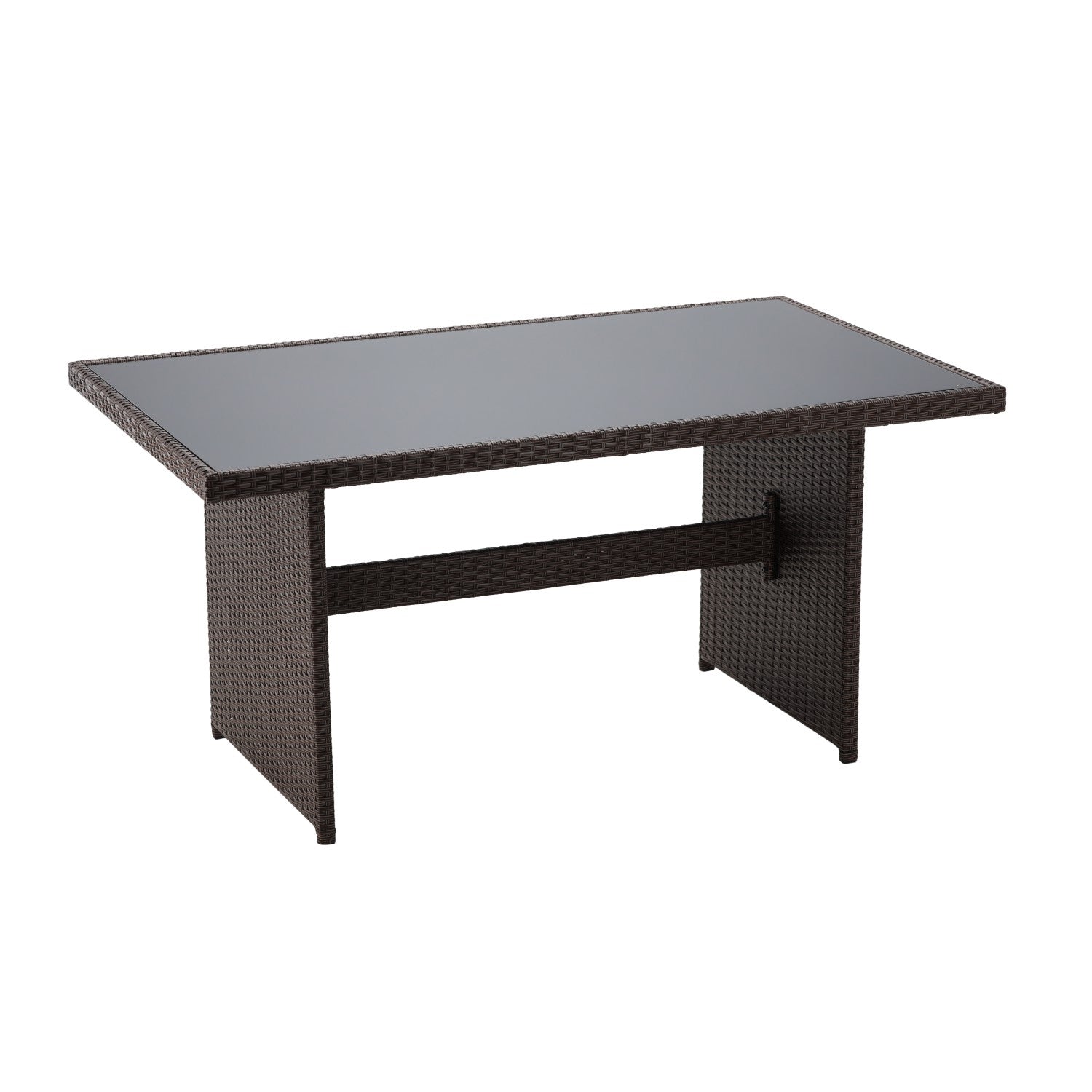Set mobilier gradina 7 piese, canapea 3 locuri, 2 fotolii, 2 tabureti si masa cu blat de sticla, ratan PE, maro si bej