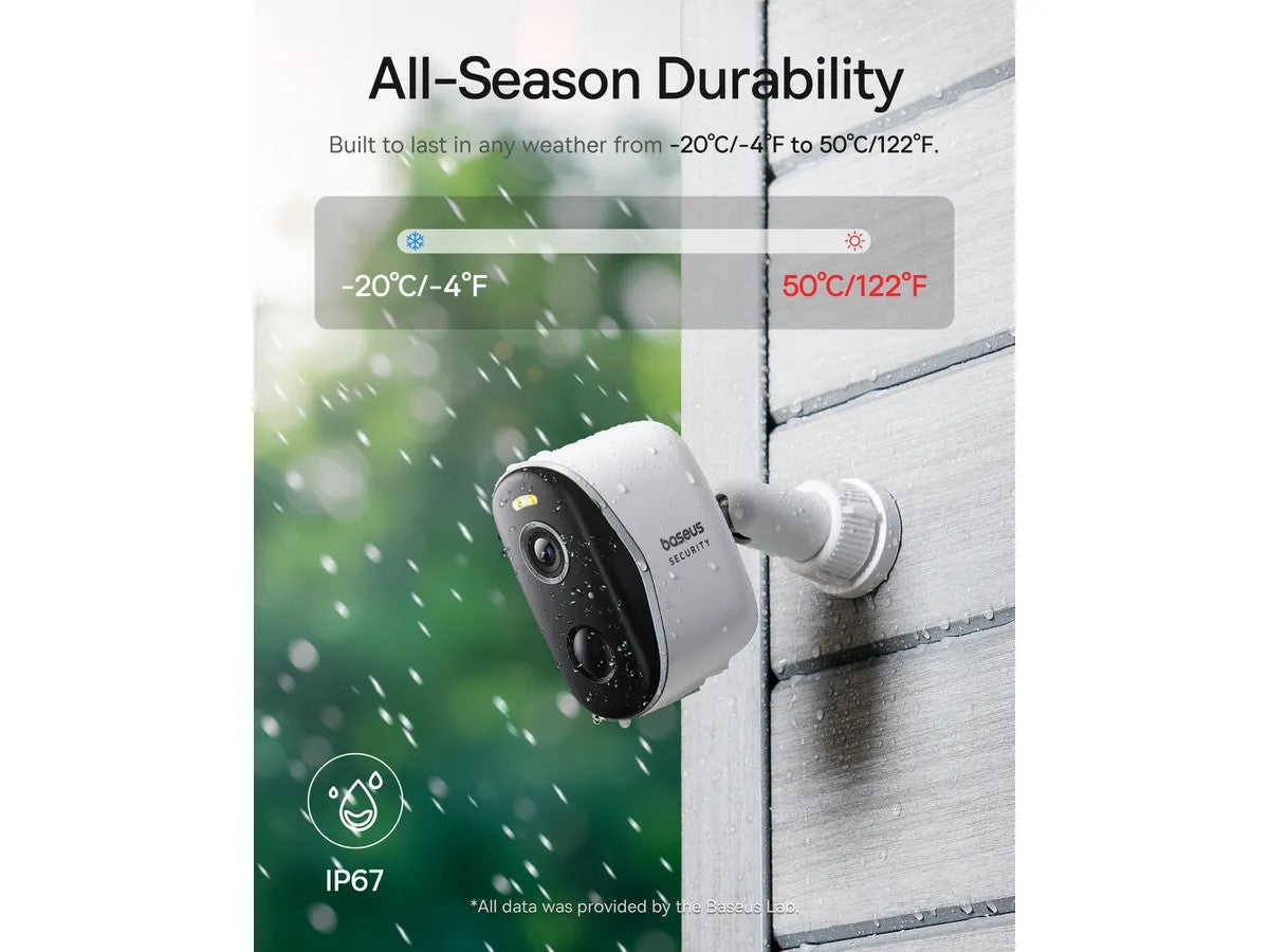 CAMERA IP Exterior Baseus N1 +, 2K, 2304 x 1296, acumulator integrat, unghi pana la 120 grade, IP67, dist. IR 30 m, tip lentila fixa 3 mm, 3 Mpx, wireless + RJ-45, slot SD card, "S0TZ002130" (timbru verde 0.8 lei)