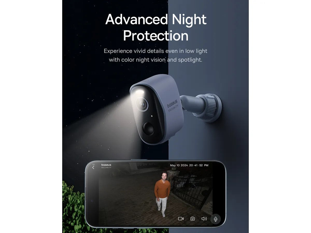 CAMERA IP Exterior Baseus N1 +, 2K, 2304 x 1296, acumulator integrat, unghi pana la 120 grade, IP67, dist. IR 30 m, tip lentila fixa 3 mm, 3 Mpx, wireless + RJ-45, slot SD card, "S0TZ002130" (timbru verde 0.8 lei)