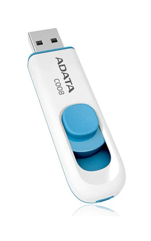 MEMORIE USB 2.0 ADATA 32 GB, retractabila, carcasa plastic, alb / albastru, "AC008-32G-RWE"