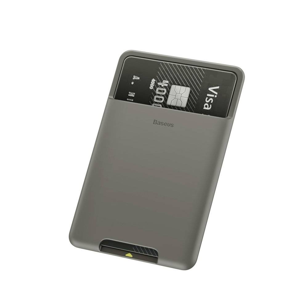 PORTCARD silicon Baseus, compatibil cu majoritatea telefoanelor de pe piata, atat timp cat telefonul este mai lat de 62 mm si mai lung de 95mm, gri deschis "ACKD-A0G" - 6953156296275