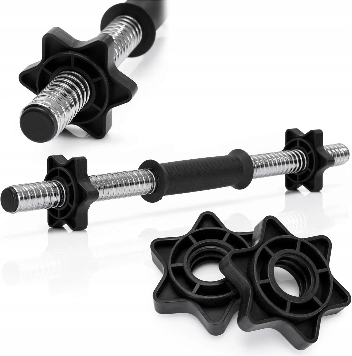 Bara pentru gantere 45 cm, otel cromat, diametru 25 mm, cu 2 coliere de fixare, argintiu - BazarOltenia imagine 2