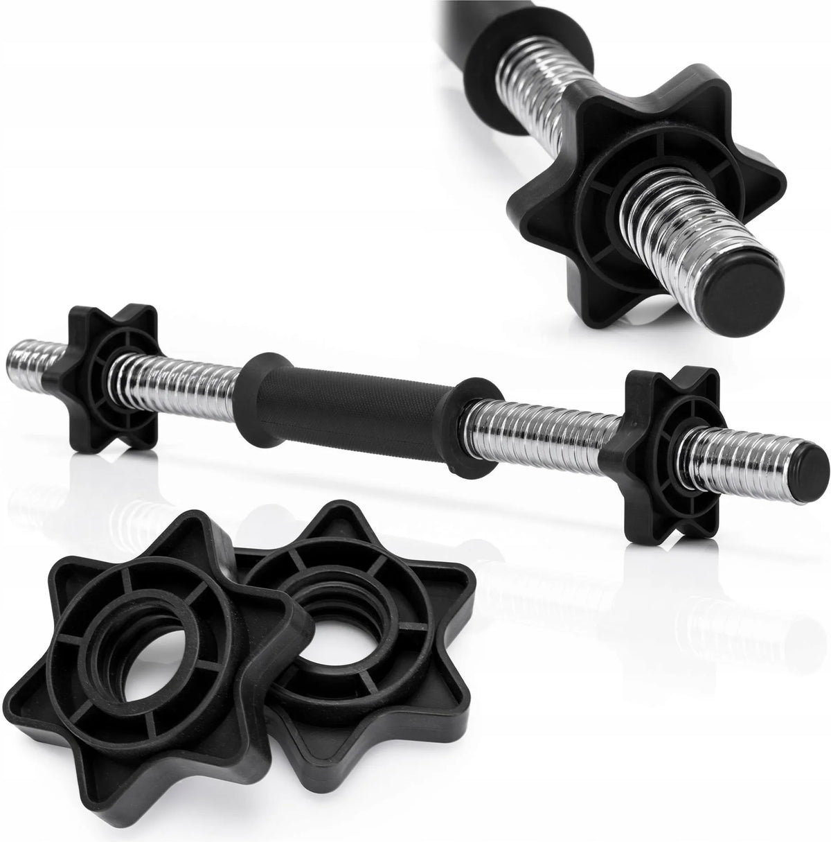 Bara pentru gantere 45 cm, otel cromat, diametru 25 mm, cu 2 coliere de fixare, argintiu - BazarOltenia imagine 6