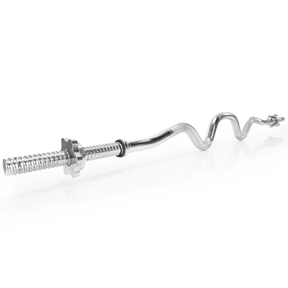 Bara haltera curbata Z pentru greutati, 120 cm, diametru 25 mm, otel cromat, incarcare maxima 140 kg