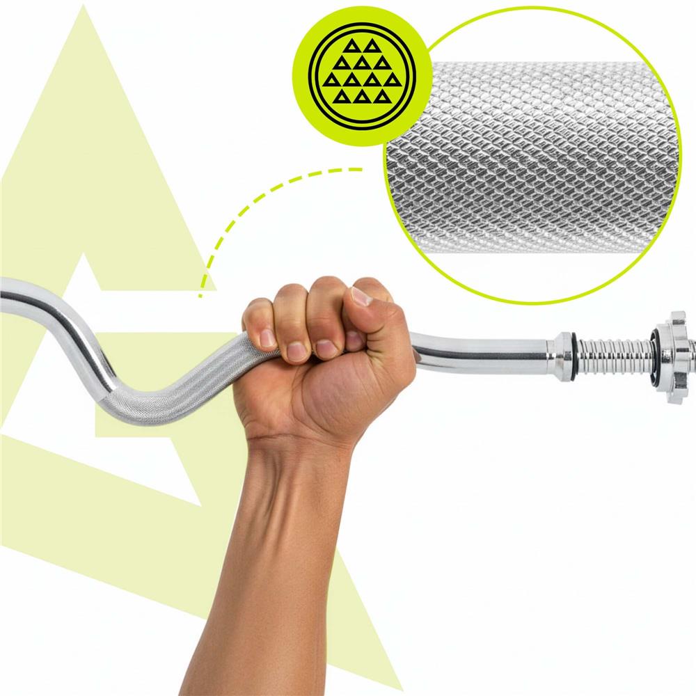 Bara haltera curbata Z pentru greutati, 120 cm, diametru 25 mm, otel cromat, incarcare maxima 140 kg