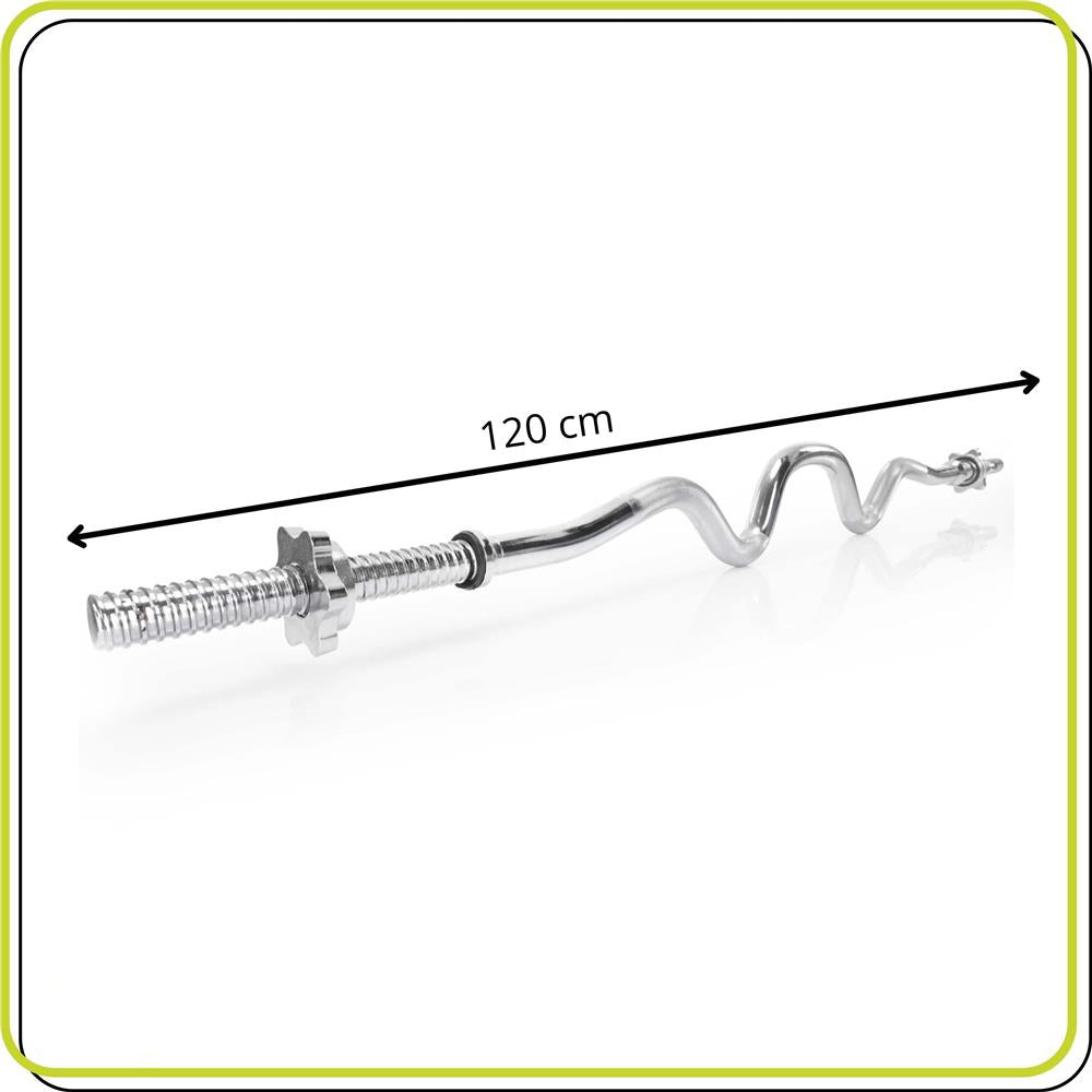 Bara haltera curbata Z pentru greutati, 120 cm, diametru 25 mm, otel cromat, incarcare maxima 140 kg