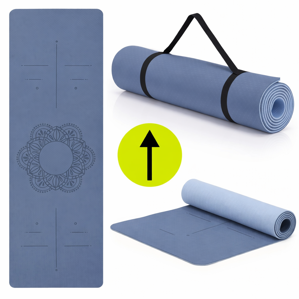 Saltea yoga antiderapanta din TPE, 183x61x0.6 cm, cu curea transport, albastru