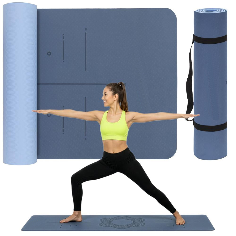 Saltea yoga antiderapanta din TPE, 183x61x0.6 cm, cu curea transport, albastru