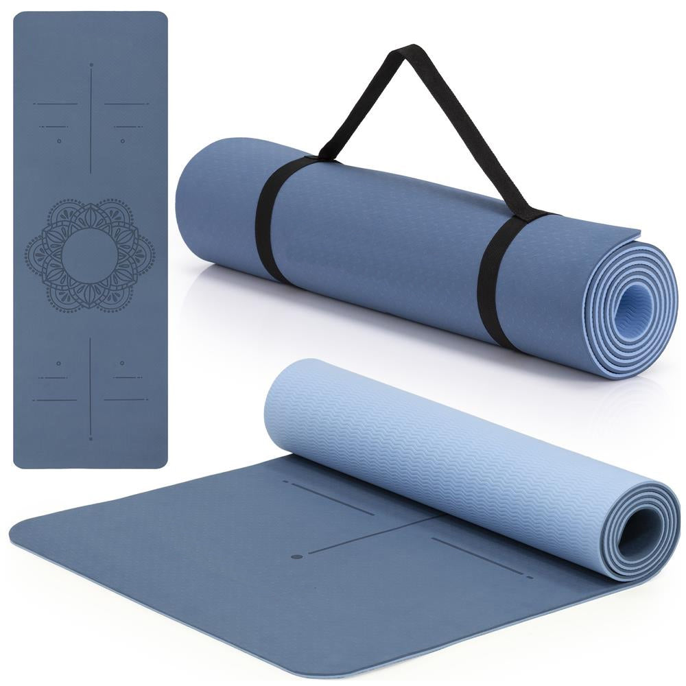 Saltea yoga antiderapanta din TPE, 183x61x0.6 cm, cu curea transport, albastru