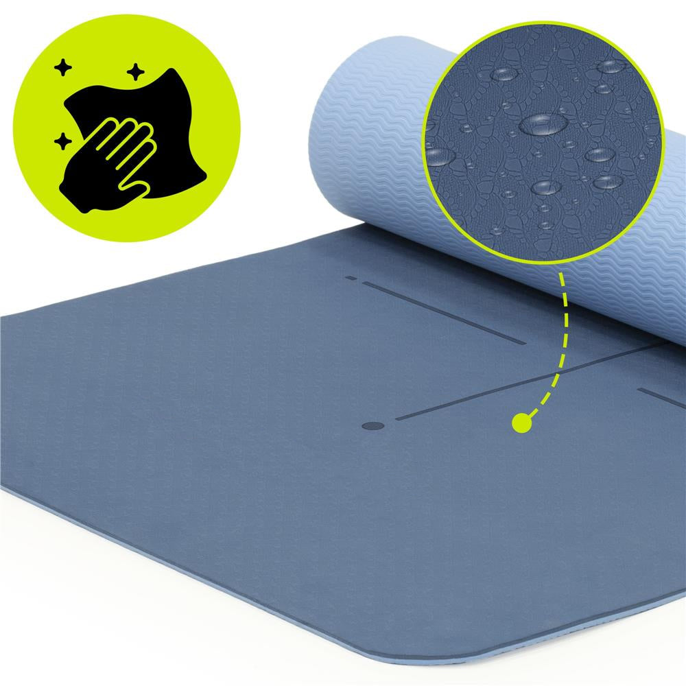 Saltea yoga antiderapanta din TPE, 183x61x0.6 cm, cu curea transport, albastru