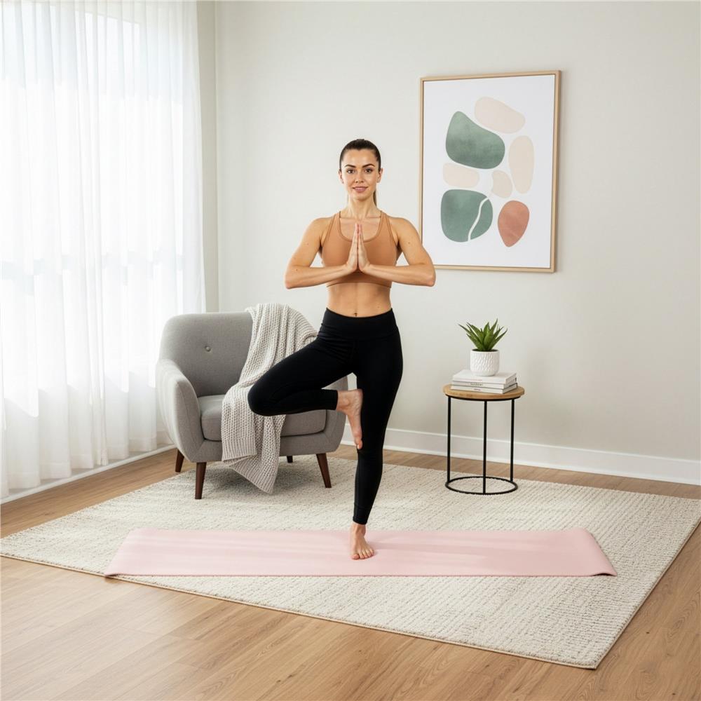 Saltea fitness antiderapanta din TPE, 183x61x1 cm, cu curea transport, roz