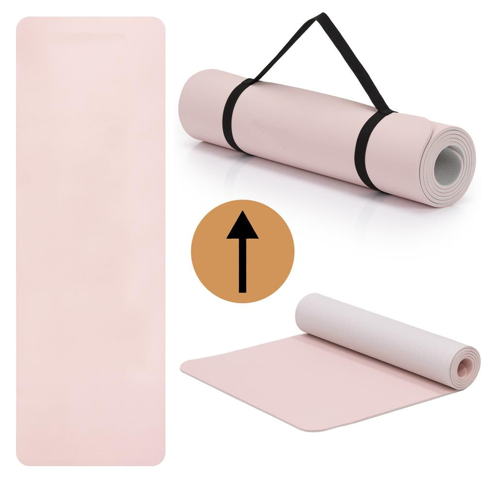 Saltea fitness antiderapanta din TPE, 183x61x1 cm, cu curea transport, roz