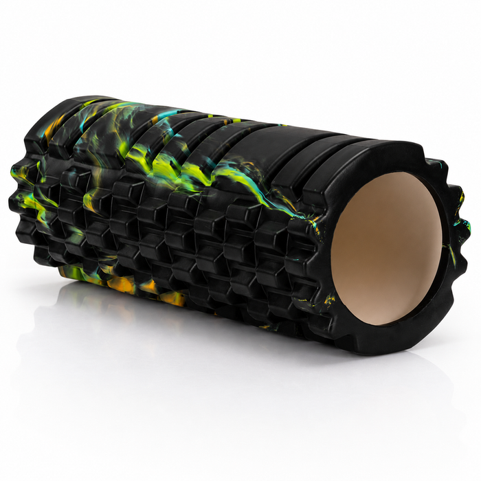 Rola pentru masaj si stretching din spuma EVA, duritate medie 50 Shore A, 33x14 cm, negru si verde - BazarOltenia
