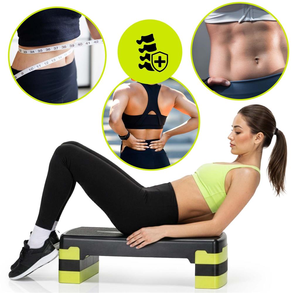 Stepper aerobic, ajustabil in 3 trepte, antiderapant, maxim 350 kg, 68x29x20 cm, negru si verde