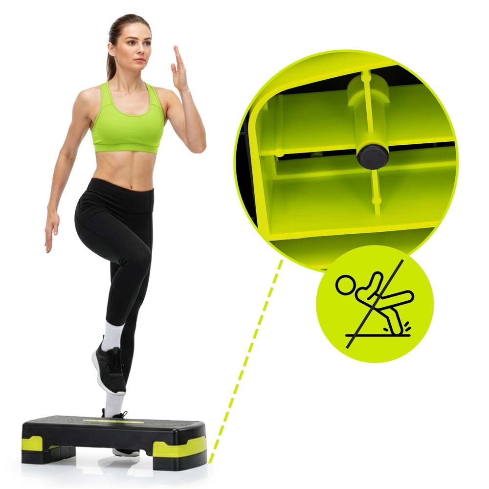 Stepper aerobic, ajustabil in 3 trepte, antiderapant, maxim 350 kg, 68x29x20 cm, negru si verde