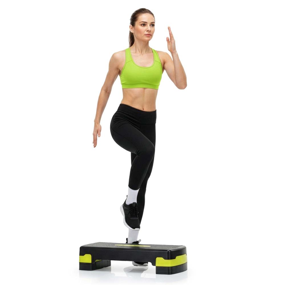 Stepper aerobic, ajustabil in 3 trepte, antiderapant, maxim 350 kg, 68x29x20 cm, negru si verde
