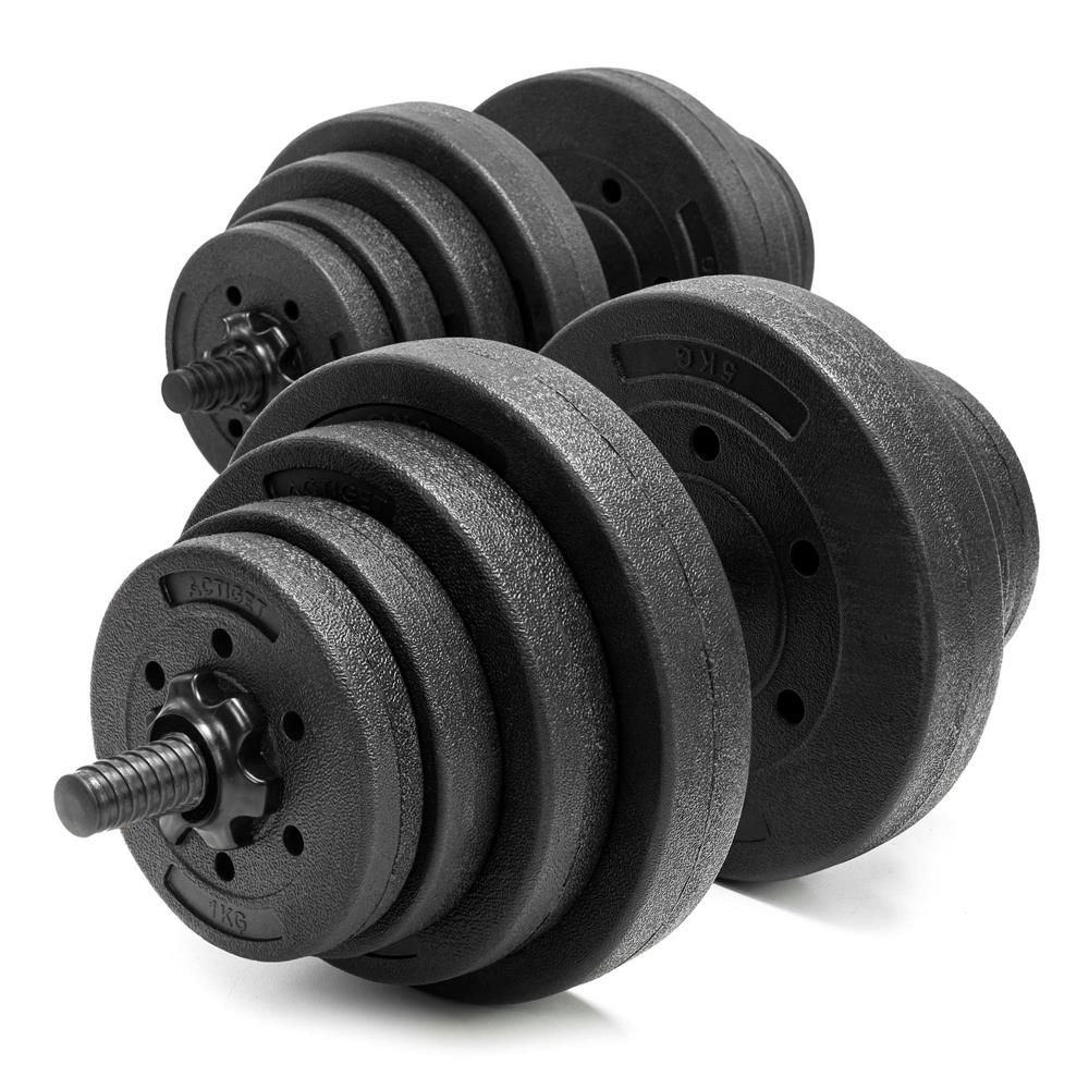 Set gantere reglabile 30 kg (2 x 15 kg), discuri cu invelis PP, negru
