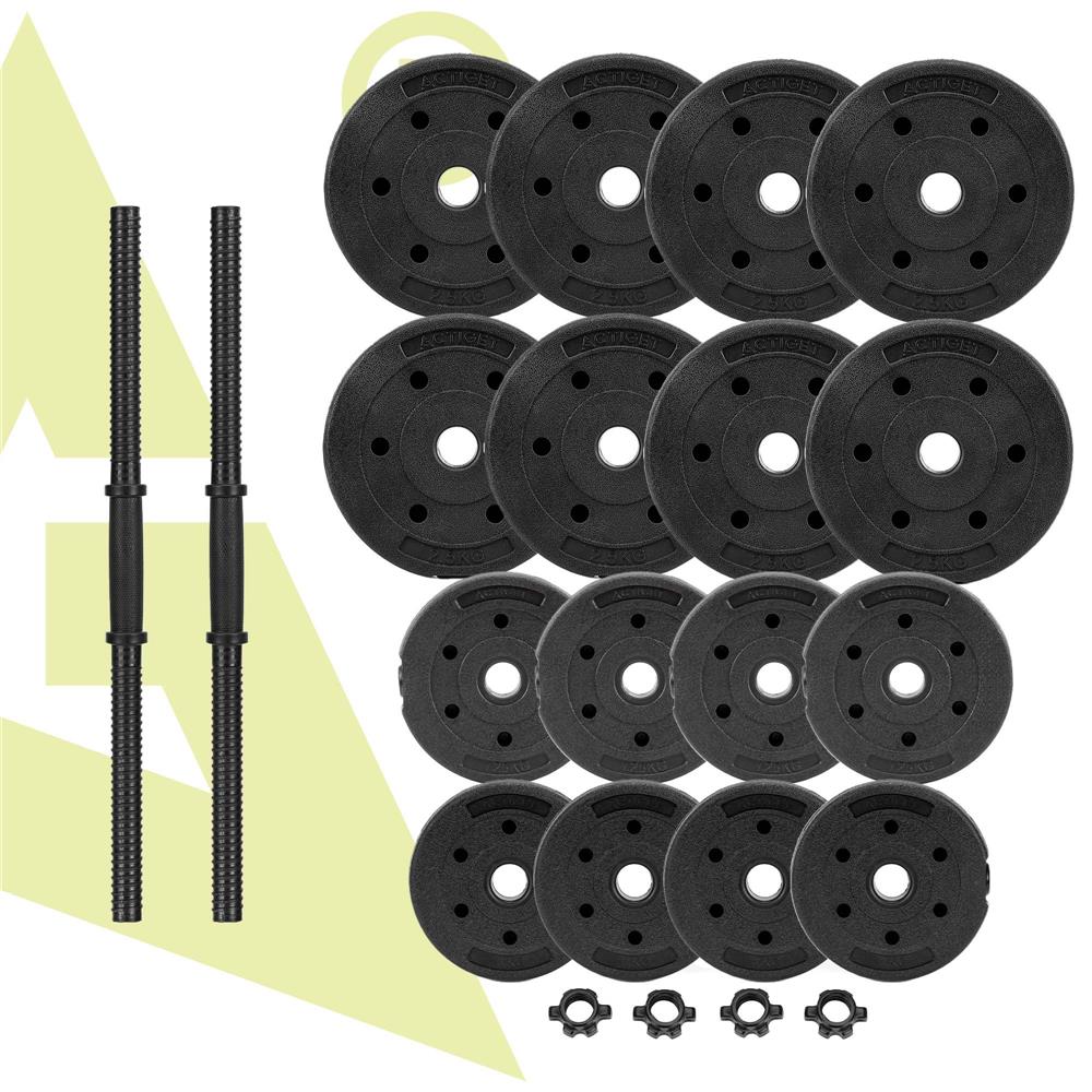 Set gantere reglabile 30 kg (2 x 15 kg), discuri cu invelis PP, negru