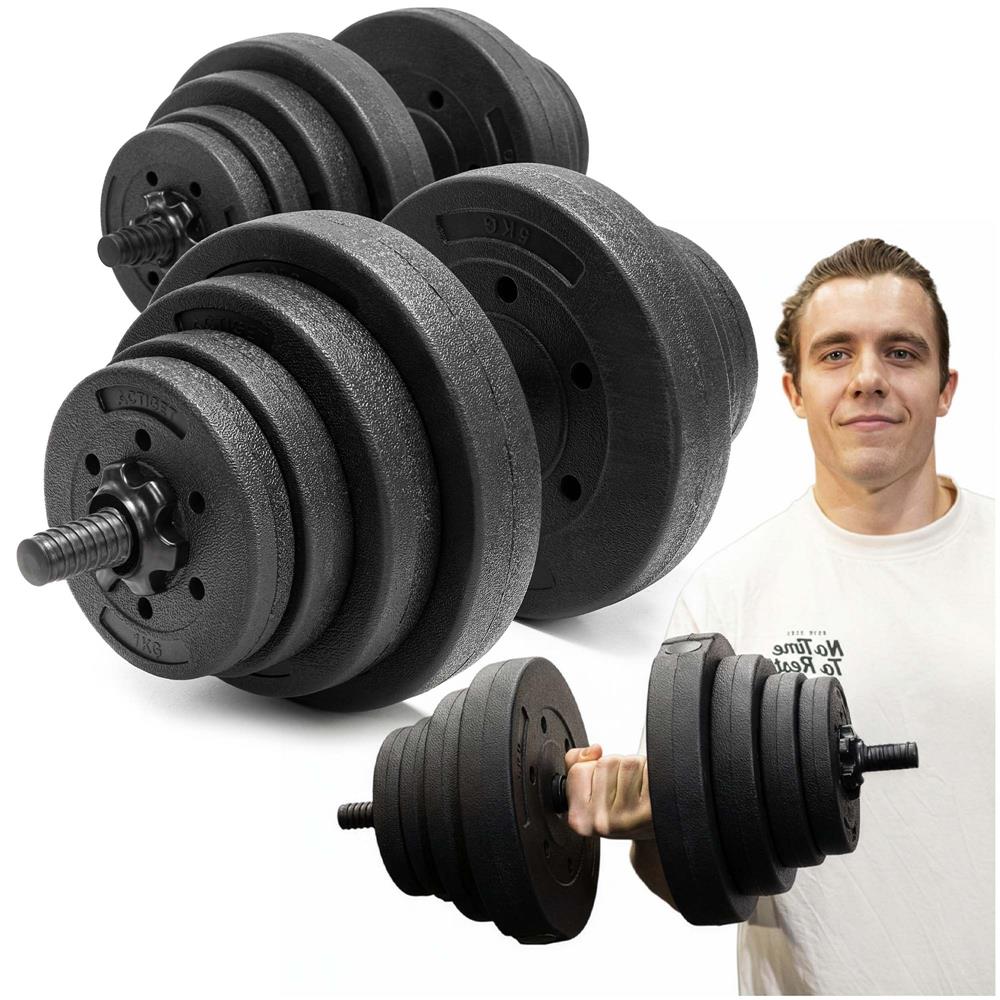Set gantere reglabile 30 kg (2 x 15 kg), discuri cu invelis PP, negru