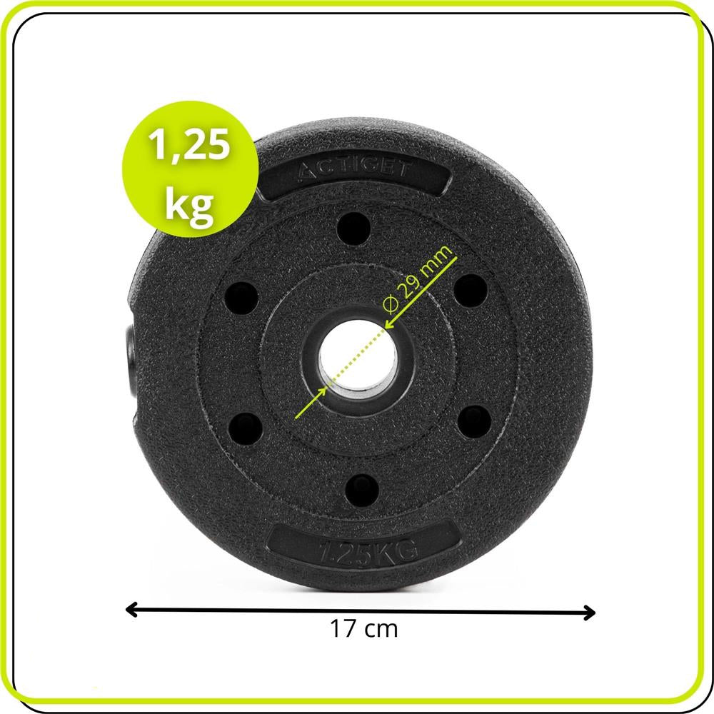 Disc greutate haltera, 1,25 kg, umplutura bitumica, invelist PP, 29 mm, negru