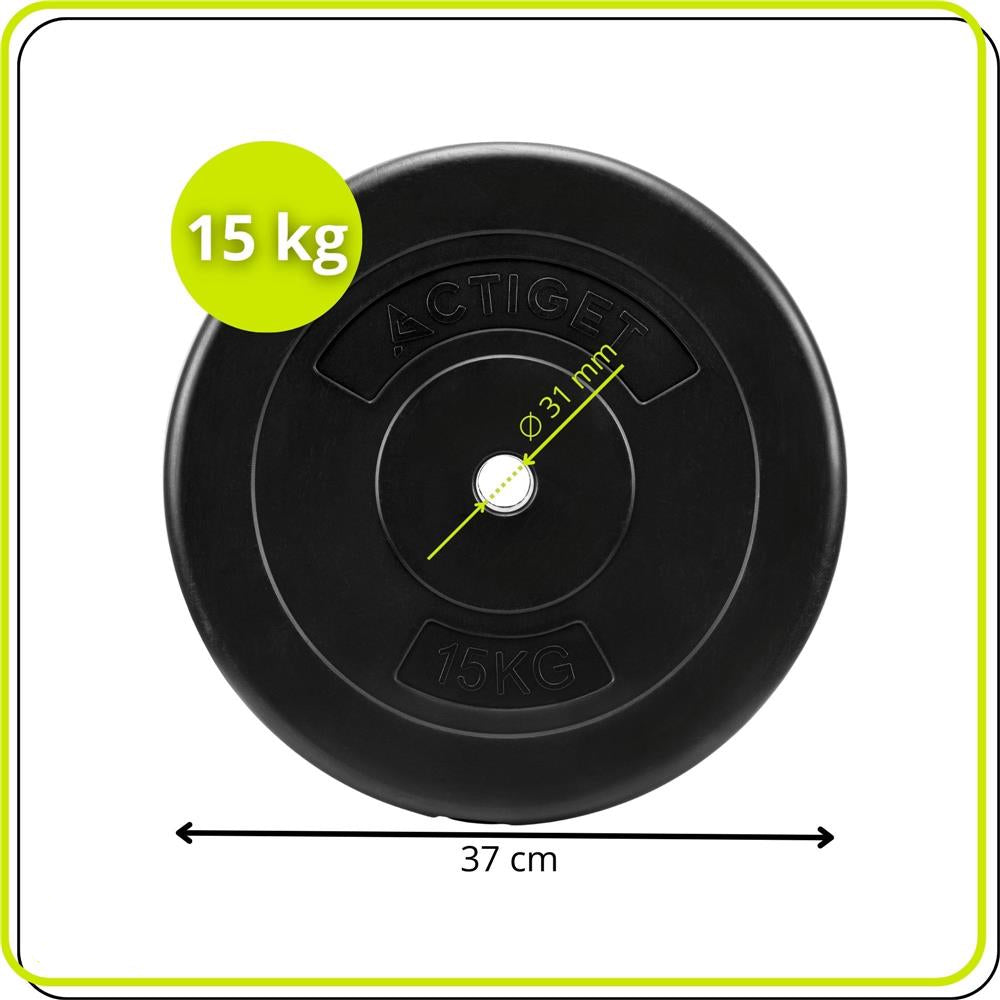 Disc greutate haltera 15 kg, 31 mm, compozit bitumic, PP, 37x7 cm, negru